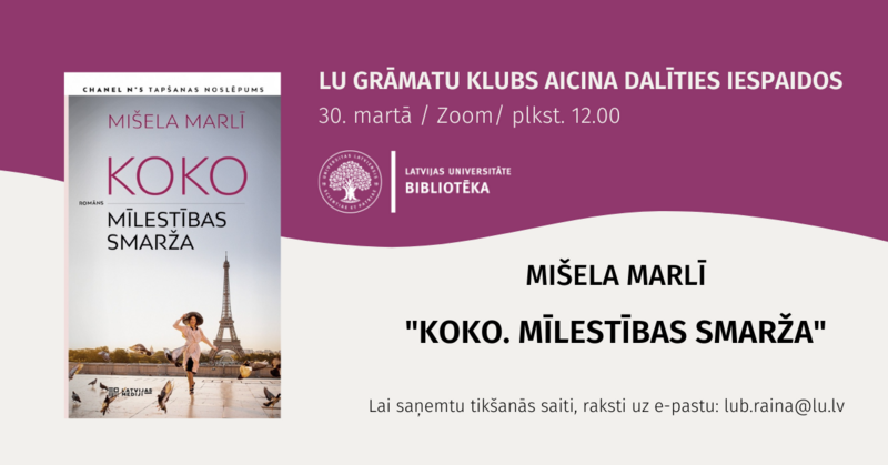 LU grāmatu klubs aicina dalīties iespaidos par romānu “Koko. Mīlestības smarža”