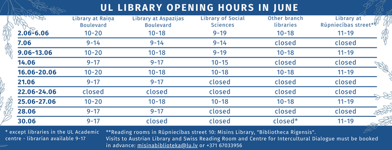 Changes in the UL library working hours in June