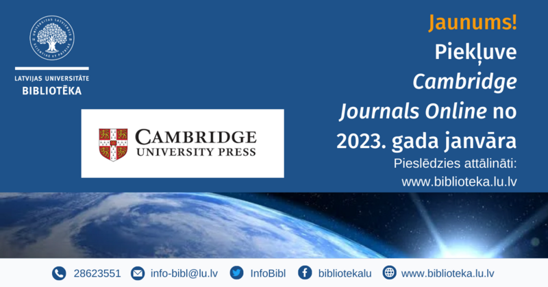 Datubāze Cambridge Journals Online no 2023. gada janvāra pieejama LU lietotājiem