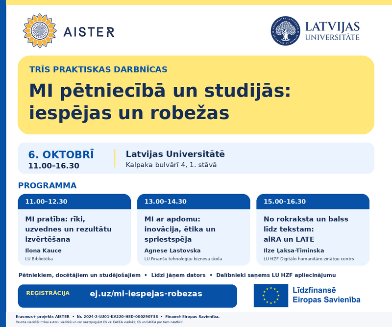 Darbnīcas "MI pētniecībā un studijās: iespējas un robežas"