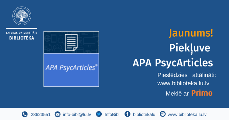 Latvijas Universitātē pieejams e-resurss APA PsycArticle