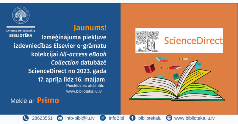 LU lietotājiem nodrošināta izmēģinājuma piekļuve ScienceDirect e-grāmatu kolekcijai