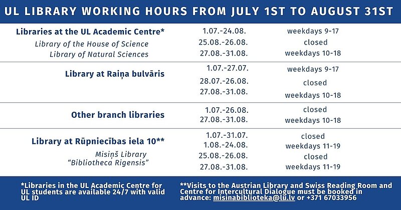 Changes in the UL library working hours